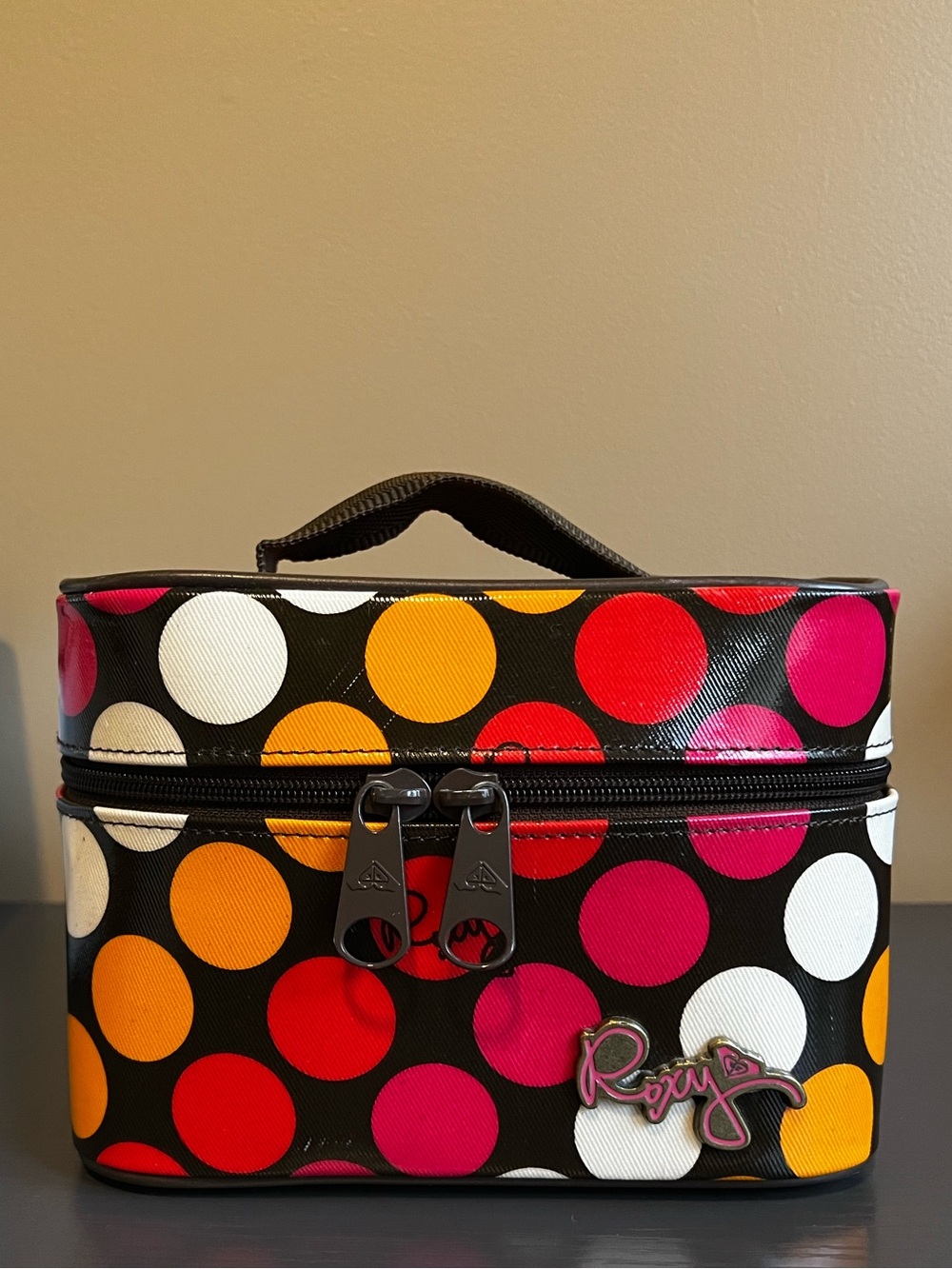 VTG Y2K Roxy Polka Dot Train Case Makeup Bag